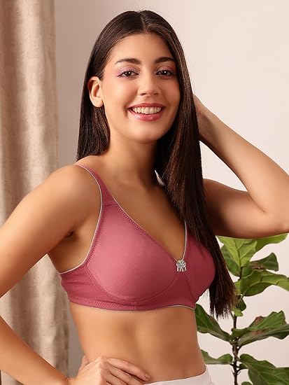 Clovia Women’s Light Pink Cotton-Rich T-Shirt Bra – Non-Padded, Wire-Free Demi-Cup Comfort